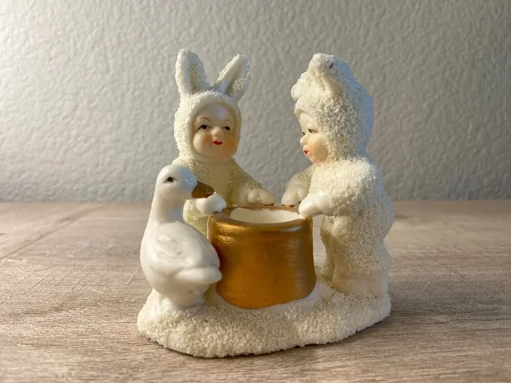Vintage Department 56 Ceramic Snow Babies Duck Goose Candlestick Holder